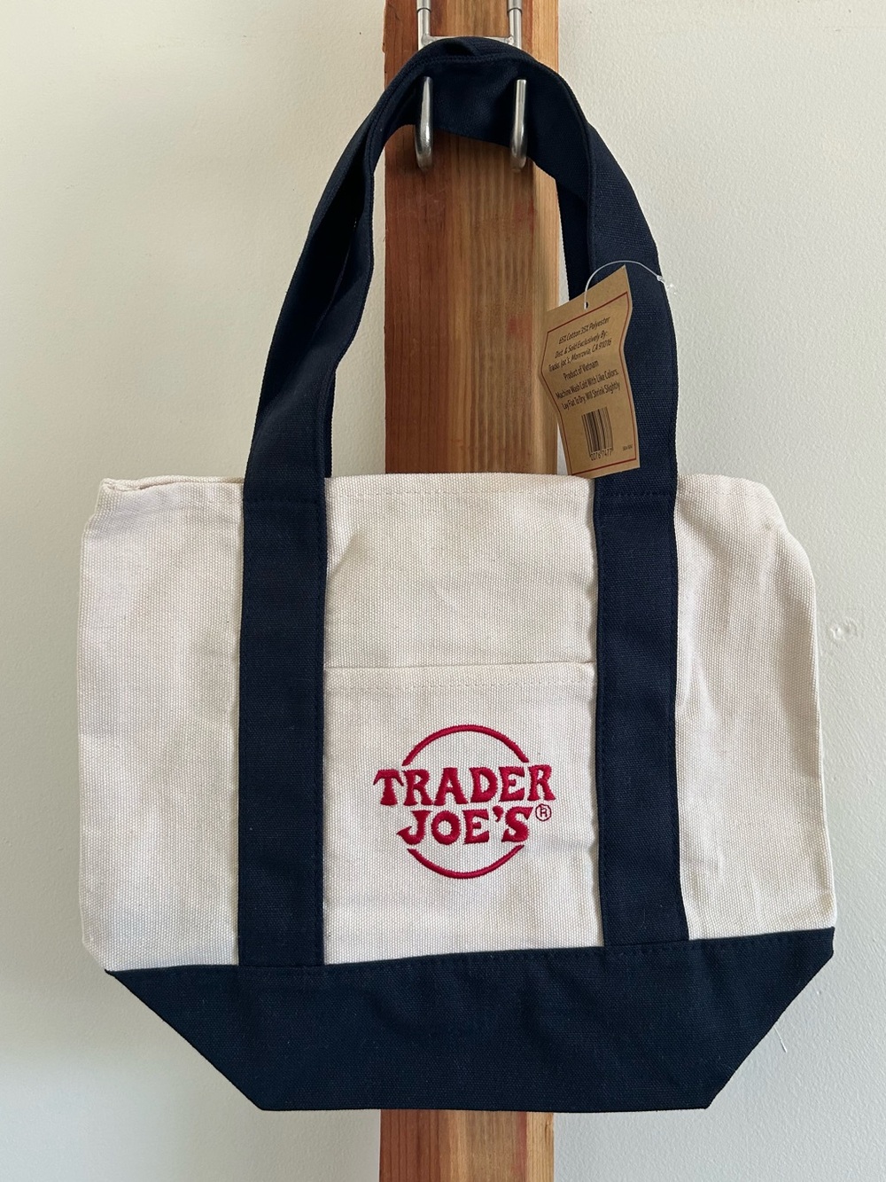 Trader Joe's Canvas Tote Bag in Natural and Navy